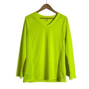 Champion Women's Long Sleeve V-Neck Active Performance T-Shirt Size L Chartreuse